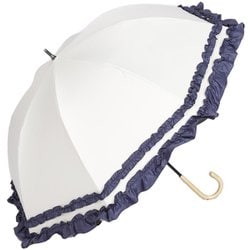 日傘 晴雨兼用 ショート丈 ラタン深張 colon FRILL ダブルフリル 50cm 手開き式 一級遮光 UVカット加工 オフ×ネイビー M50SQ-081API-off-navy
