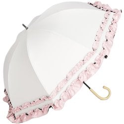 日傘 晴雨兼用 ショート丈 ラタン深張 colon FRILL ダブルフリル 50cm 手開き式 一級遮光 UVカット加工 オフ×ピンク M50SQ-081API-off-pink