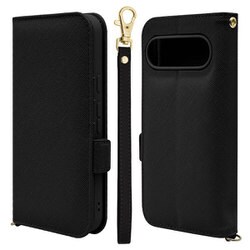 8051P9BHSBK [Google Pixel 9/9 Pro 手帳型 カード入れ おしゃれ スタンド機能 シンプル ハンドストラップ付き マグネット式 ピクセル ブラック]