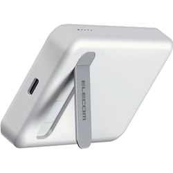 マグネット式 モバイルバッテリー ワイヤレス充電/USB充電 両対応 5000mAh 最大15W 入出力（ USB Type-C ×1） スタンド付き PSE適合 ホワイト DE-C53-5000WH