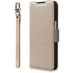 CR_AW4CSPLNA_BG [AQUOS wish4用 手帳型ケース カード収納 スマホストラップ スタンド機能 PU レザー デニム NU ベージュ×グレー]