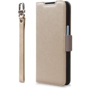 CR_AW4CSPLNA_BG [AQUOS wish4用 手帳型ケース カード収納 スマホストラップ スタンド機能 PU レザー デニム NU ベージュ×グレー]