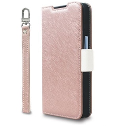 CR_AW4CSPLNA_CW [AQUOS wish4用 手帳型ケース カード収納 スマホストラップ スタンド機能 PU レザー デニム NU シャンパンローズ×ホワイト]