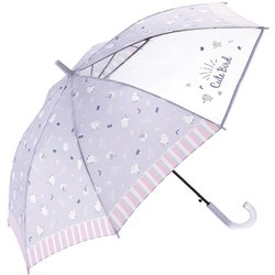 24670 ジュニア耐風傘 透明窓付き 55cm 長傘 シマエナガPU 2mytaifujun55