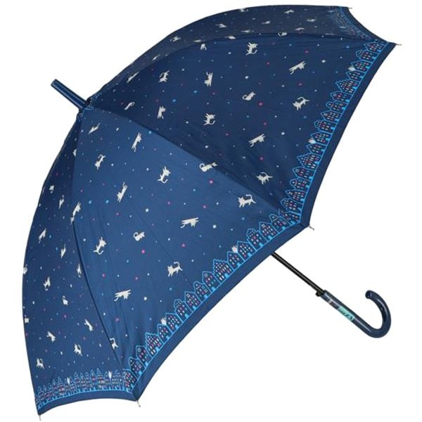amusant sous la pluie 60cm 耐風長傘 10mm 17220.スターライトCAT ネイビー mytaifu10