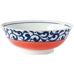 丸型 ラーメン丼 鉢 ボウル 約19.5cm 丸唐草 赤 81-204