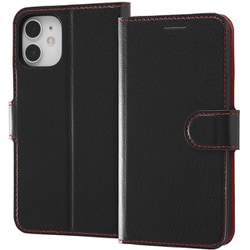 RT-P26NELC1/BR [iPhone 12 mini用 Like standard 耐衝撃 マグネットベルト シンプル 手帳型レザーケース/ブラック_レッド]