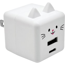 USB AC充電器 PD対応 モバにゃー 2.4A USB-Aポート×1 Type-Cポート×1 90°回転式収納プラグ もちち RACCA20W03MCC
