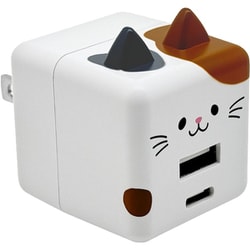 USB AC充電器 PD対応 モバにゃー 2.4A USB-Aポート×1 Type-Cポート×1 90°回転式収納プラグ こはく RACCA20W03KHK