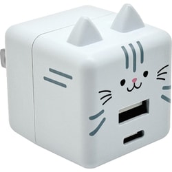 USB AC充電器 PD対応 モバにゃー 2.4A USB-Aポート×1 Type-Cポート×1 90°回転式収納プラグ りん RACCA20W03RIN