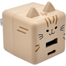 USB AC充電器 PD対応 モバにゃー 2.4A USB-Aポート×1 Type-Cポート×1 90°回転式収納プラグ もなか RACCA20W03MNK