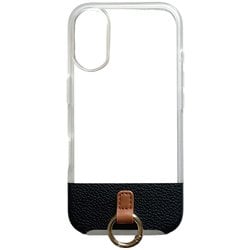 AM-IP24M2-FIR-BK [iPhone 16用 [FINO Ring] ストラップリング付き 背面クリアハイブリッドレザーケース ブラック]