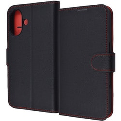 RT-P46ELC1/BR [iPhone 16用 Like standard 耐衝撃 マグネットベルト シンプル 手帳型レザーケース/ブラック_レッド]