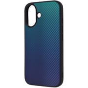 INQ-P46K5TB/CBA [iPhone 16用 maru 耐衝撃 バンパー カーボン調 ハイブリッドケース/ブルー]