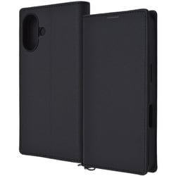 IN-P46TBC9/BB [iPhone 16用 Durable 耐衝撃 マグネット不使用 シンプル スクエア 手帳型レザーケース/ブラック_ブラック]