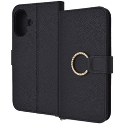 IN-P46LBC17/B [iPhone 16用 Ring 耐衝撃 マグネットベルト リング付き 手帳型レザーケース/ブラック]