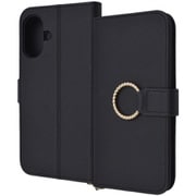 IN-P46LBC17/B [iPhone 16用 Ring 耐衝撃 マグネットベルト リング付き 手帳型レザーケース/ブラック]