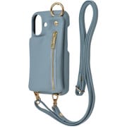 IS-P46OLC2/LA [iPhone 16用 m1n1 ミニ ショルダー ネック ストラップ ポーチ付き オープンレザーケース/ライトブルー]