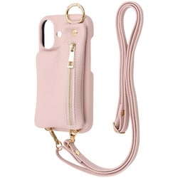 IS-P46OLC2/PP [iPhone 16用 m1n1 ミニ ショルダー ネック ストラップ ポーチ付き オープンレザーケース/ペールピンク]