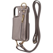 IS-P46OLC2/BZ [iPhone 16用 m1n1 ミニ ショルダー ネック ストラップ ポーチ付き オープンレザーケース/ブロンズ]