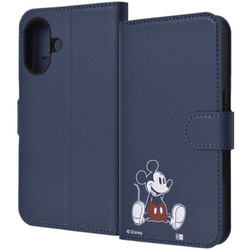 IJ-DP46ELC1DN/MK16 [iPhone 16用 ディズニー/衝撃吸収 マグネットベルト シンプル 手帳型レザーケース/ミッキーマウス_sitting]