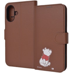 IJ-DP46ELC1DK/PO45 [iPhone 16用 ディズニー/衝撃吸収 マグネットベルト シンプル 手帳型レザーケース/くまのプーさん_sitting]