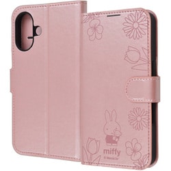IJ-BP46ELC1P/MF63 [iPhone 16用 ミッフィー/衝撃吸収 マグネットベルト シンプル 手帳型レザーケース/ミッフィー_ピンクフラワー]