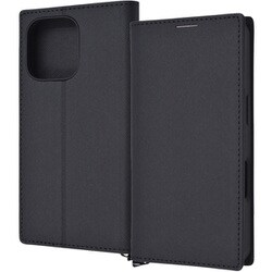 IN-P47TBC9/BB [iPhone 16 Pro用 Durable 耐衝撃 マグネット不使用 シンプル スクエア 手帳型レザーケース/ブラック_ブラック]