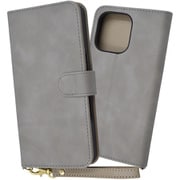 IN-P47DML1/GR [iPhone 16 Pro用 Raffine 耐衝撃 マグネットベルト ハンドストラップ付き さらさら ムラ染め 手帳型レザーケース/グレー]