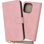 IN-P47DML1/P [iPhone 16 Pro用 Raffine 耐衝撃 マグネットベルト ハンドストラップ付き さらさら ムラ染め 手帳型レザーケース/ピンク]