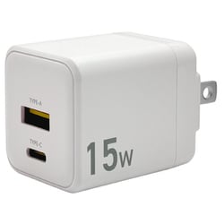 USB AC充電器 15W USB-A×1 USB-C×1 90度回転収納式プラグ Smart IC搭載 ホワイト RACCA3A01WH