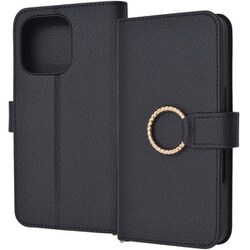 IN-P47LBC17/B [iPhone 16 Pro用 Ring 耐衝撃 マグネットベルト リング付き 手帳型レザーケース/ブラック]