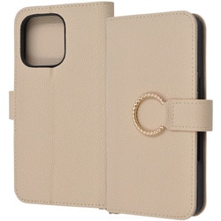 IN-P47LBC17/BE [iPhone 16 Pro用 Ring 耐衝撃 マグネットベルト リング付き 手帳型レザーケース/ベージュ]