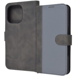 IN-P47LBC14/GRB [iPhone 16 Pro用 Noble 耐衝撃 マグネットベルト バイカラー 手帳型レザーケース/グレー_ブラック]
