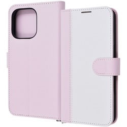 IN-P47LBC14/WP [iPhone 16 Pro用 Noble 耐衝撃 マグネットベルト バイカラー 手帳型レザーケース/ホワイト_ピンク]