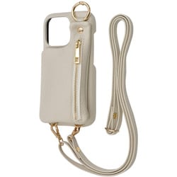 IS-P47OLC2/I [iPhone 16 Pro用 m1n1 ミニ ショルダー ネック ストラップ ポーチ付き オープンレザーケース/アイボリー]