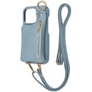 IS-P47OLC2/LA [iPhone 16 Pro用 m1n1 ミニ ショルダー ネック ストラップ ポーチ付き オープンレザーケース/ライトブルー]
