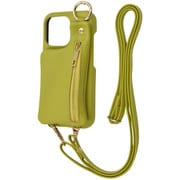 IS-P47OLC2/G [iPhone 16 Pro用 m1n1 ミニ ショルダー ネック ストラップ ポーチ付き オープンレザーケース/ピスタチオ]