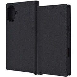IN-P48TBC9/BB [iPhone 16 Plus用 Durable 耐衝撃 マグネット不使用 シンプル スクエア 手帳型レザーケース/ブラック_ブラック]