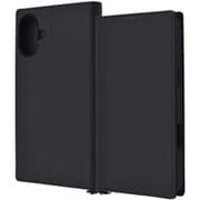 IN-P48TBC9/BB [iPhone 16 Plus用 Durable 耐衝撃 マグネット不使用 シンプル スクエア 手帳型レザーケース/ブラック_ブラック]