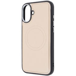 IN-P48OLC4/BE [iPhone 16 Plus用 MagSafe対応 マグネットアクセサリー対応 衝撃吸収 バンパー オープンレザーケース/シャイニーベージュ]