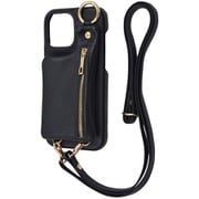 IS-P49OLC2/B [iPhone 16 Pro Max用 m1n1 ミニ ショルダー ネック ストラップ ポーチ付き オープンレザーケース/ブラック]