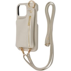 IS-P49OLC2/I [iPhone 16 Pro Max用 m1n1 ミニ ショルダー ネック ストラップ ポーチ付き オープンレザーケース/アイボリー]