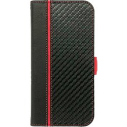 AC-P24P-PB CBR [iPhone 16 Pro用 磁気ワイヤレス充電対応ソフトレザー手帳型ケース カーボン/レッドライン]