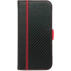 AC-P24PX-PB CBR [iPhone 16 Pro Max用 磁気ワイヤレス充電対応ソフトレザー手帳型ケース カーボン/レッドライン]