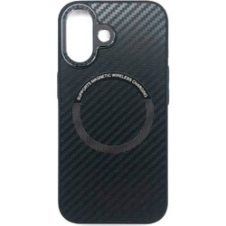 AC-P24-CBM [iPhone 16用 磁気ワイヤレス充電対応〈メタルレンズカード〉薄型＆スリム背面ケース カーボン]