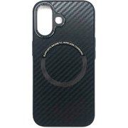 AC-P24-CBM [iPhone 16用 磁気ワイヤレス充電対応〈メタルレンズカード〉薄型＆スリム背面ケース カーボン]
