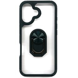 AC-P24-TR BK [iPhone 16用 耐衝撃背面クリアケース スマホリング付 ブラック]