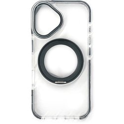 AC-P24-CMR BK [iPhone 16用 磁気ワイヤレス充電対応スタンドリング付き背面クリアケース 360°回転リング]