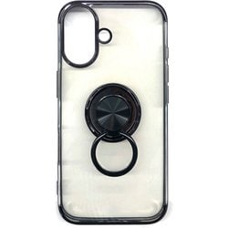 AC-P24-MR BK [iPhone 16用 メタルTPUフレーム スマホリング付き背面クリアケース ブラック]